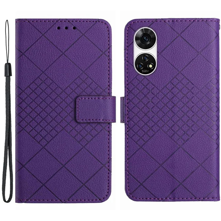 HT06 For ZTE Anshin Family A303ZT Case with Hand Strap Rhombus Litchi Texture Phone Cover