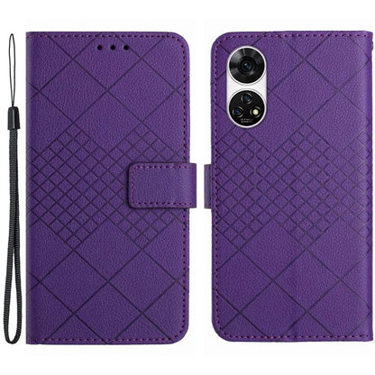 HT06 For ZTE Anshin Family A303ZT Case with Hand Strap Rhombus Litchi Texture Phone Cover