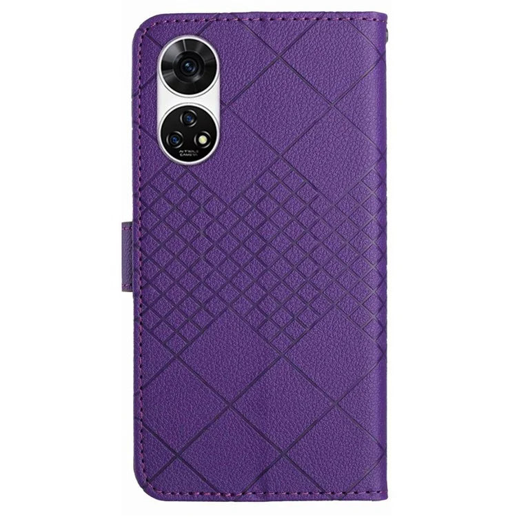 HT06 For ZTE Anshin Family A303ZT Case with Hand Strap Rhombus Litchi Texture Phone Cover