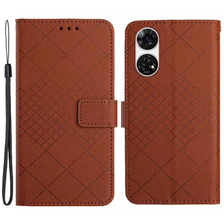 HT06 For ZTE Anshin Family A303ZT Case with Hand Strap Rhombus Litchi Texture Phone Cover