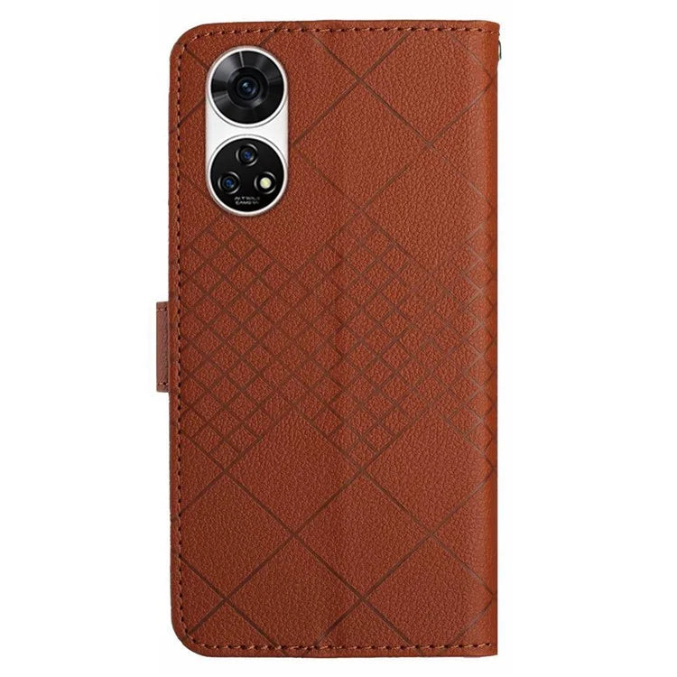 HT06 For ZTE Anshin Family A303ZT Case with Hand Strap Rhombus Litchi Texture Phone Cover