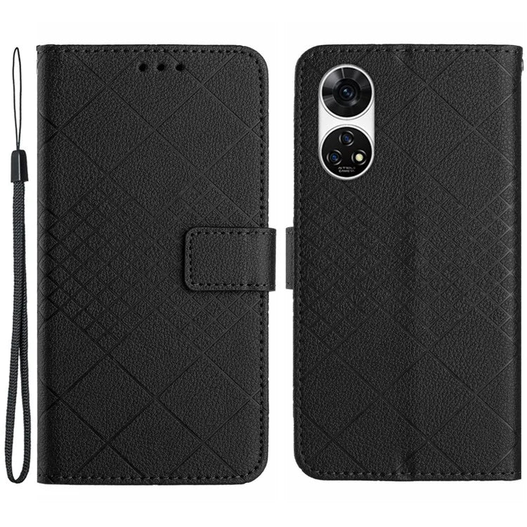 HT06 For ZTE Anshin Family A303ZT Case with Hand Strap Rhombus Litchi Texture Phone Cover