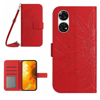 HT04 For ZTE Anshin Family A303ZT Phone Case Sunflower Pattern Leather Cover with Shoulder Strap