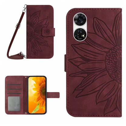 HT04 For ZTE Anshin Family A303ZT Phone Case Sunflower Pattern Leather Cover with Shoulder Strap