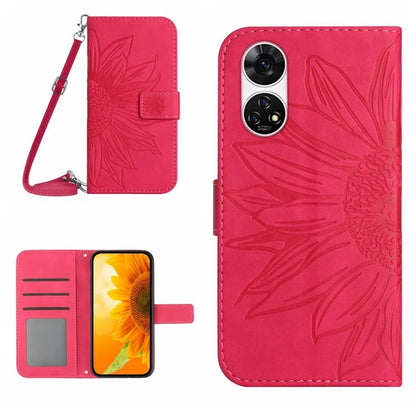 HT04 For ZTE Anshin Family A303ZT Phone Case Sunflower Pattern Leather Cover with Shoulder Strap
