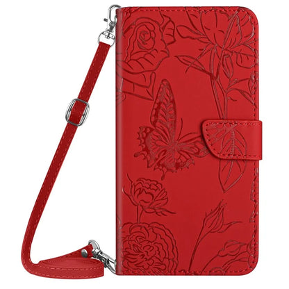 HT03 For ZTE Anshin Family A303ZT Leather Case Crossbody Butterfly Flower Imprinted Stand Phone Cover