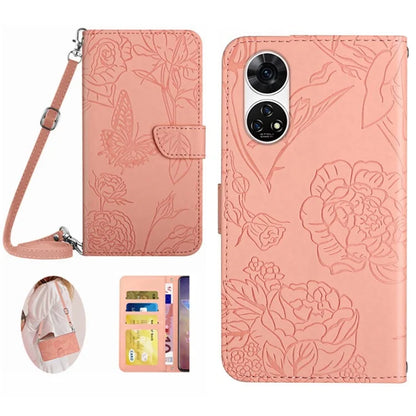 HT03 For ZTE Anshin Family A303ZT Leather Case Crossbody Butterfly Flower Imprinted Stand Phone Cover
