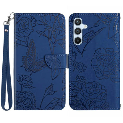 HT03 For Samsung Galaxy M15 5G Case Wrist Strap Butterfly Flower Leather Phone Cover