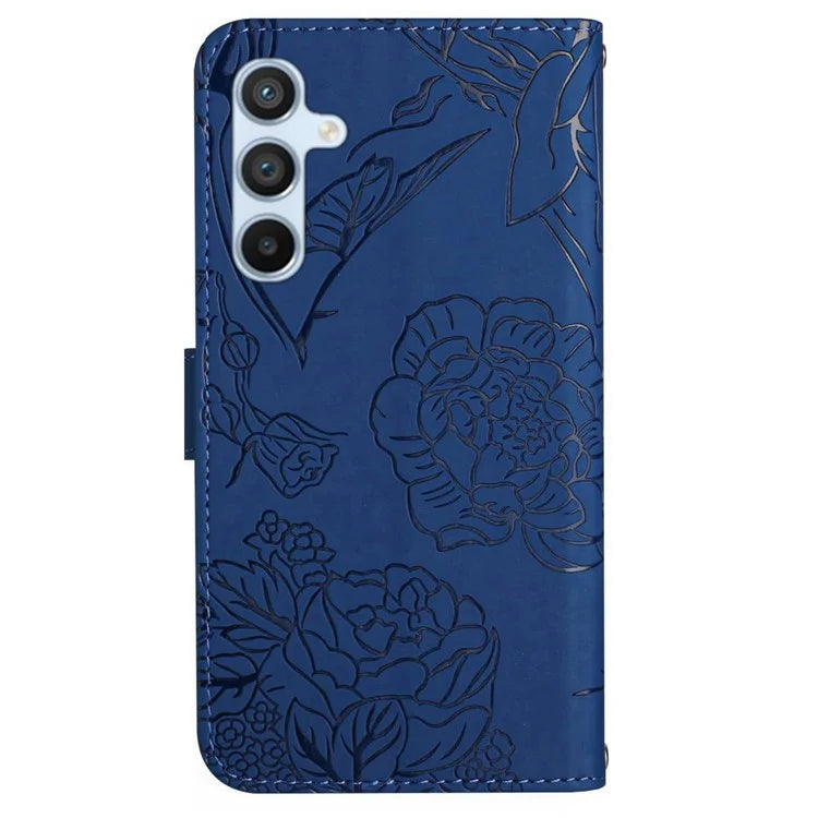 HT03 For Samsung Galaxy M15 5G Case Wrist Strap Butterfly Flower Leather Phone Cover
