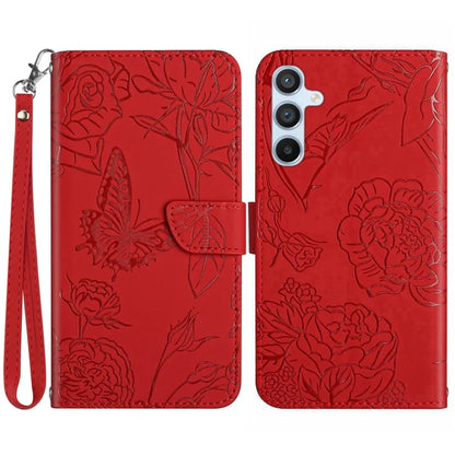HT03 For Samsung Galaxy M15 5G Case Wrist Strap Butterfly Flower Leather Phone Cover