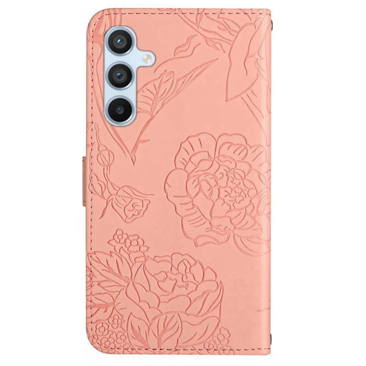 HT03 For Samsung Galaxy M15 5G Case Wrist Strap Butterfly Flower Leather Phone Cover