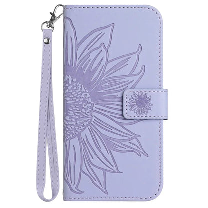 HT04 For Samsung Galaxy M15 5G Case PU Leather Wrist Strap Sunflower Wallet Phone Cover