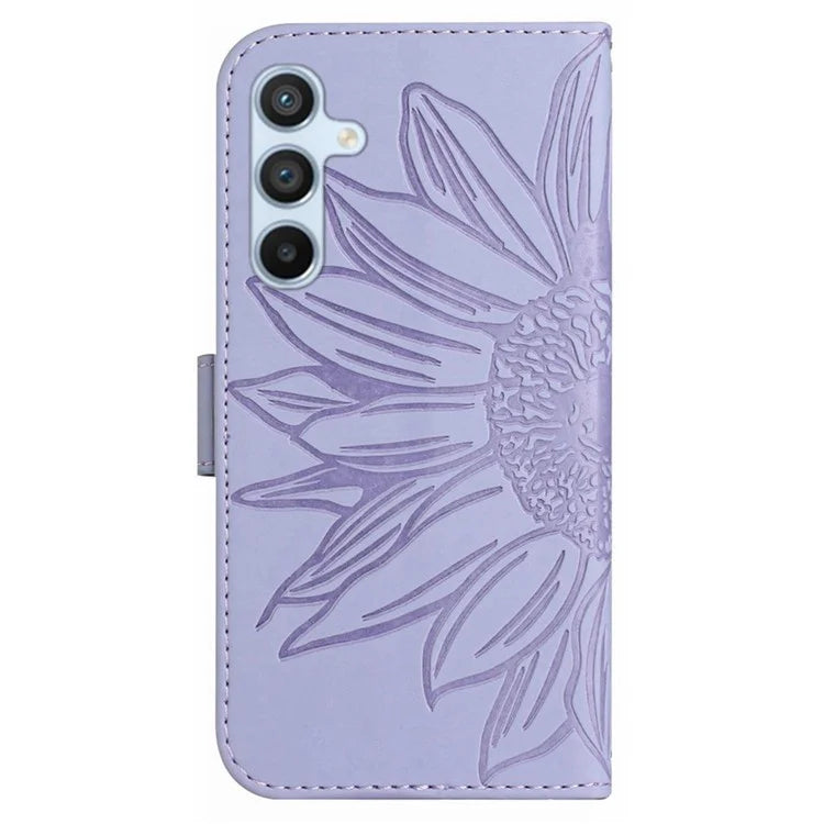 HT04 For Samsung Galaxy M15 5G Case PU Leather Wrist Strap Sunflower Wallet Phone Cover