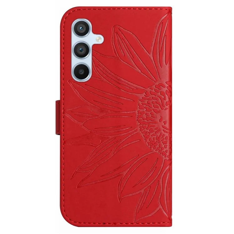 HT04 For Samsung Galaxy M15 5G Case PU Leather Wrist Strap Sunflower Wallet Phone Cover