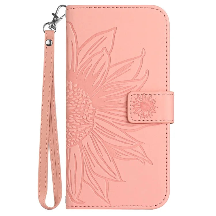 HT04 For Samsung Galaxy M15 5G Case PU Leather Wrist Strap Sunflower Wallet Phone Cover