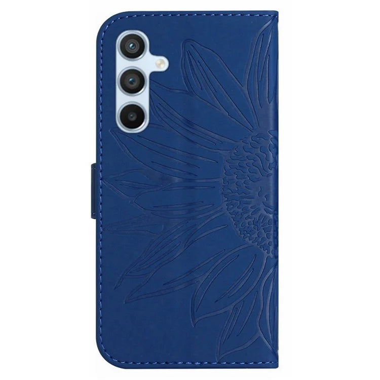 HT04 For Samsung Galaxy M15 5G Case PU Leather Wrist Strap Sunflower Wallet Phone Cover