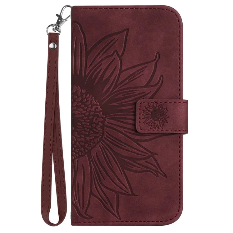 HT04 For Samsung Galaxy M15 5G Case PU Leather Wrist Strap Sunflower Wallet Phone Cover