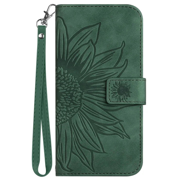 HT04 For Samsung Galaxy M15 5G Case PU Leather Wrist Strap Sunflower Wallet Phone Cover