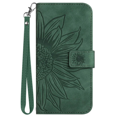 HT04 For Samsung Galaxy M15 5G Case PU Leather Wrist Strap Sunflower Wallet Phone Cover