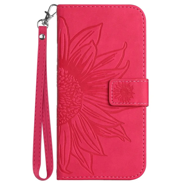 HT04 For Samsung Galaxy M15 5G Case PU Leather Wrist Strap Sunflower Wallet Phone Cover