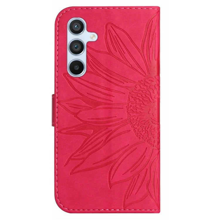 HT04 For Samsung Galaxy M15 5G Case PU Leather Wrist Strap Sunflower Wallet Phone Cover