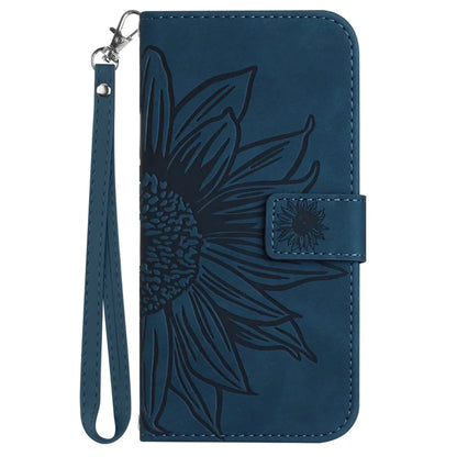 HT04 For Samsung Galaxy M15 5G Case PU Leather Wrist Strap Sunflower Wallet Phone Cover