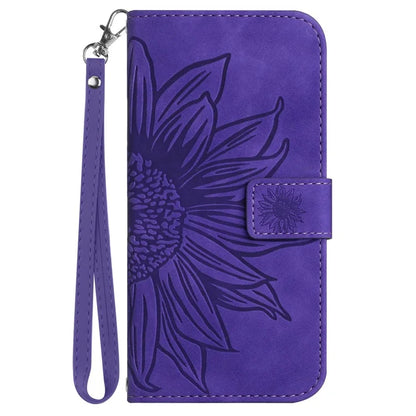 HT04 For Samsung Galaxy M15 5G Case PU Leather Wrist Strap Sunflower Wallet Phone Cover