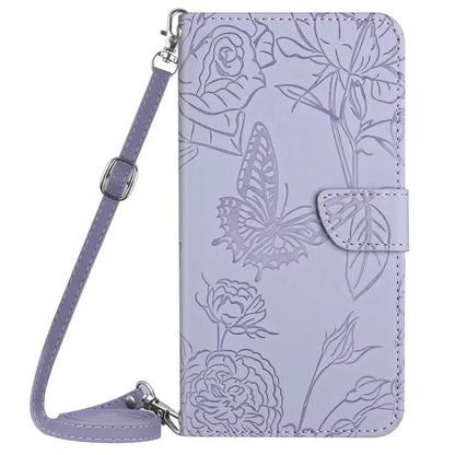 HT03 For Samsung Galaxy M15 5G Case Butterfly Flip Leather Phone Cover with Shoulder Strap