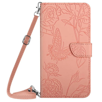 HT03 For Samsung Galaxy M15 5G Case Butterfly Flip Leather Phone Cover with Shoulder Strap