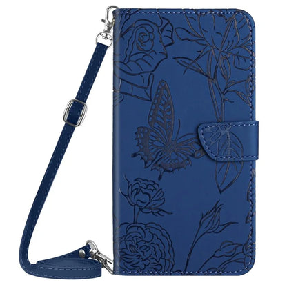 HT03 For Samsung Galaxy M15 5G Case Butterfly Flip Leather Phone Cover with Shoulder Strap