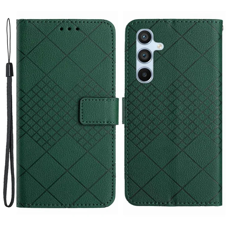 HT06 For Samsung Galaxy M15 5G Case Rhombus Pattern Imprinted Leather Wallet Phone Cover
