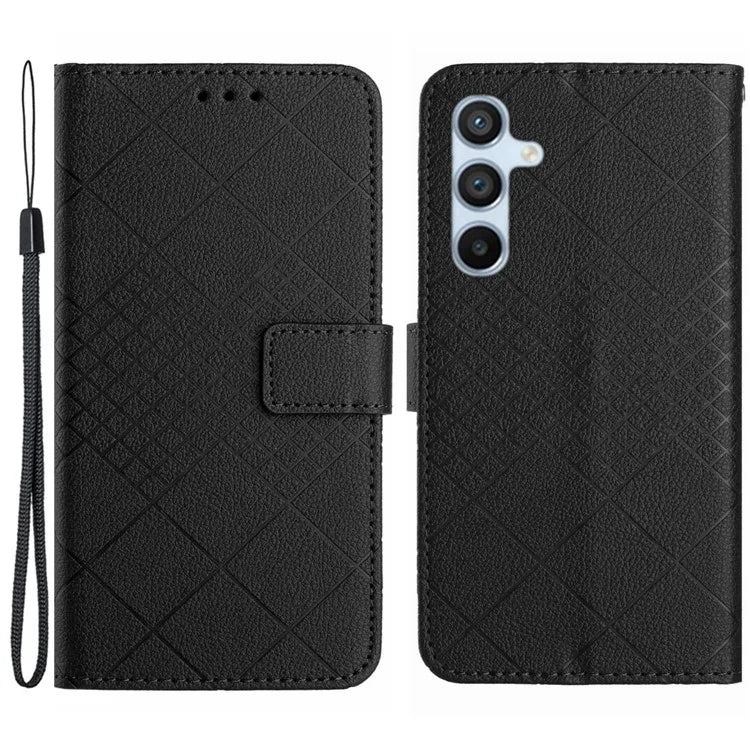 HT06 For Samsung Galaxy M15 5G Case Rhombus Pattern Imprinted Leather Wallet Phone Cover