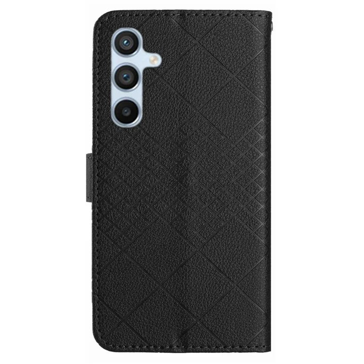 HT06 For Samsung Galaxy M15 5G Case Rhombus Pattern Imprinted Leather Wallet Phone Cover
