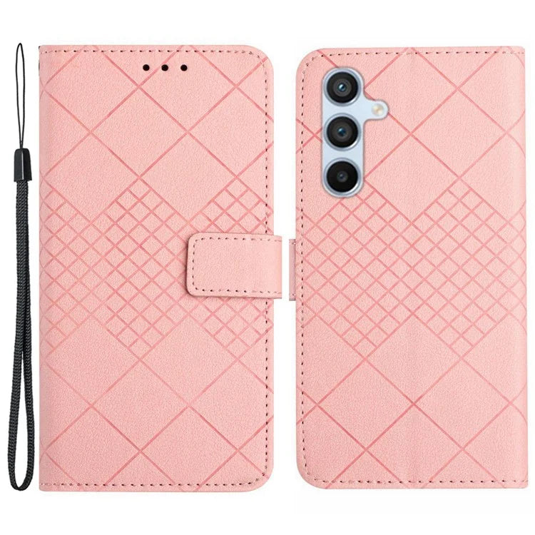 HT06 For Samsung Galaxy M15 5G Case Rhombus Pattern Imprinted Leather Wallet Phone Cover