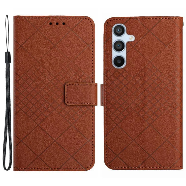 HT06 For Samsung Galaxy M15 5G Case Rhombus Pattern Imprinted Leather Wallet Phone Cover