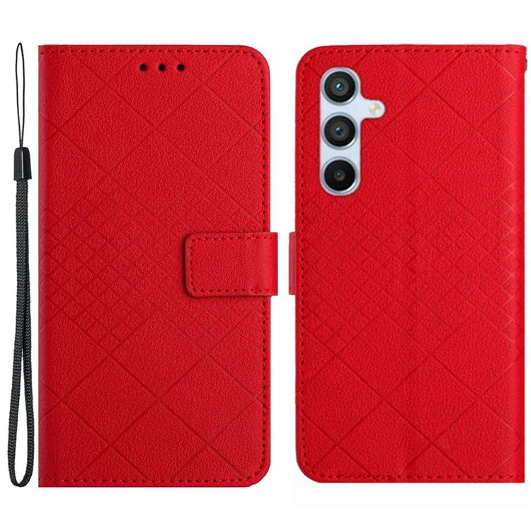 HT06 For Samsung Galaxy M15 5G Case Rhombus Pattern Imprinted Leather Wallet Phone Cover
