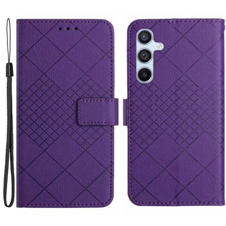 HT06 For Samsung Galaxy M15 5G Case Rhombus Pattern Imprinted Leather Wallet Phone Cover