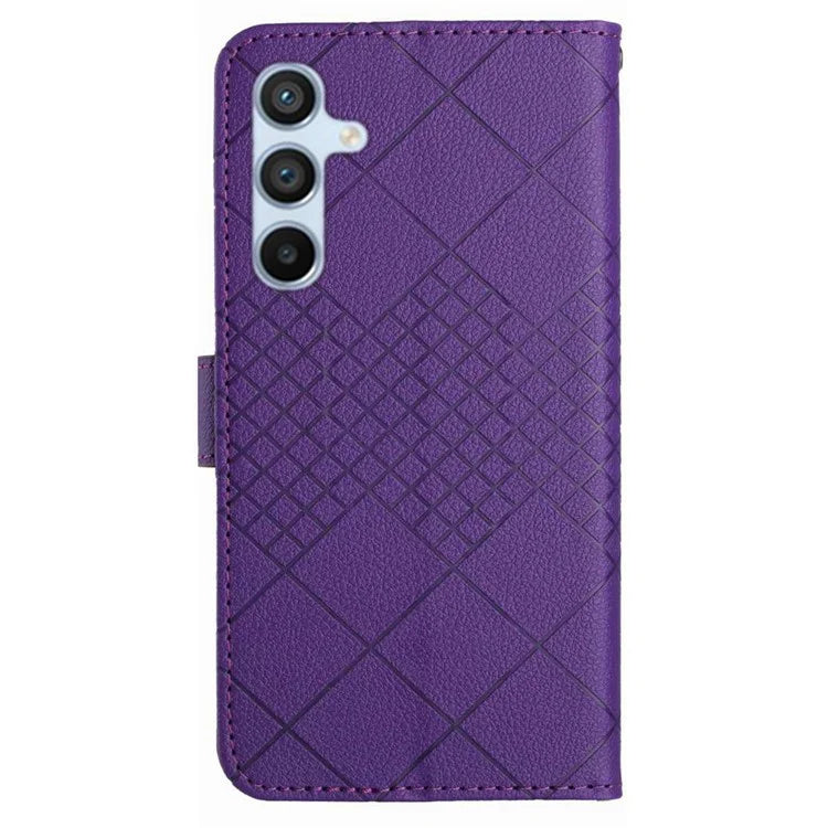 HT06 For Samsung Galaxy M15 5G Case Rhombus Pattern Imprinted Leather Wallet Phone Cover