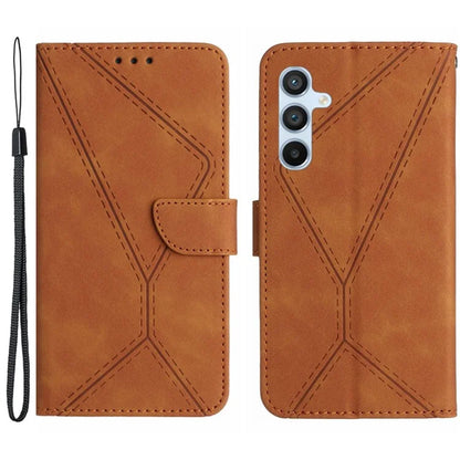 HT05 For Samsung Galaxy M15 5G Case Lines Imprinted PU Leather Skin-touch Phone Cover