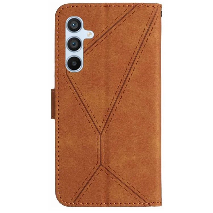 HT05 For Samsung Galaxy M15 5G Case Lines Imprinted PU Leather Skin-touch Phone Cover