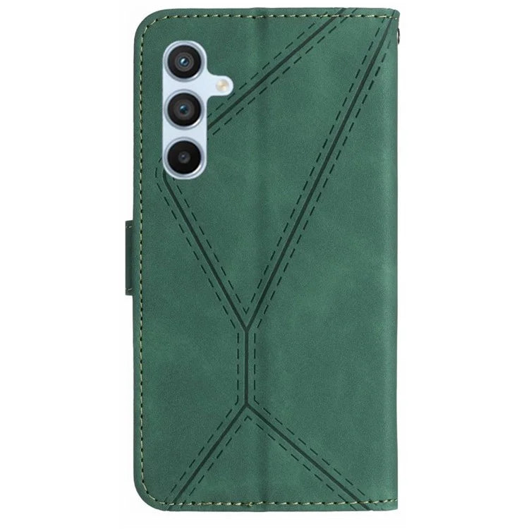 HT05 For Samsung Galaxy M15 5G Case Lines Imprinted PU Leather Skin-touch Phone Cover