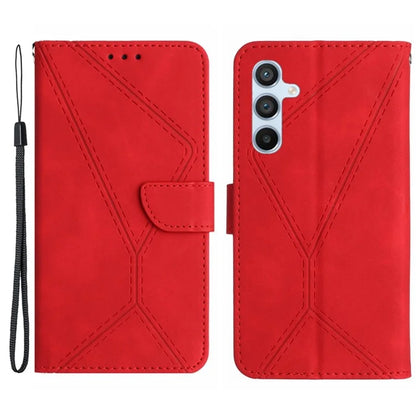 HT05 For Samsung Galaxy M15 5G Case Lines Imprinted PU Leather Skin-touch Phone Cover