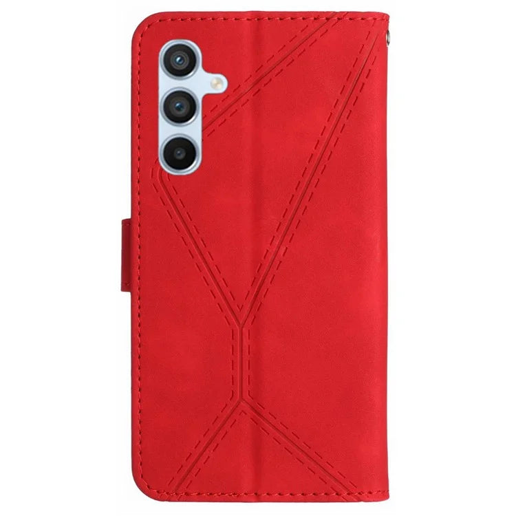 HT05 For Samsung Galaxy M15 5G Case Lines Imprinted PU Leather Skin-touch Phone Cover