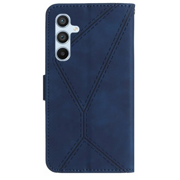 HT05 For Samsung Galaxy M15 5G Case Lines Imprinted PU Leather Skin-touch Phone Cover