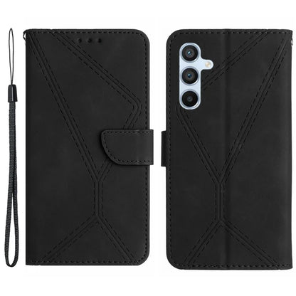 HT05 For Samsung Galaxy M15 5G Case Lines Imprinted PU Leather Skin-touch Phone Cover