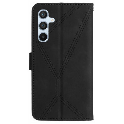 HT05 For Samsung Galaxy M15 5G Case Lines Imprinted PU Leather Skin-touch Phone Cover