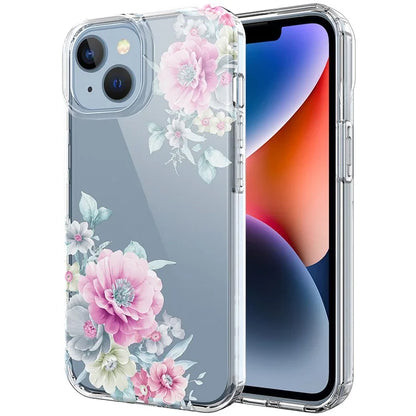 For iPhone 14 Case IMD Flower Pattern Soft TPU Clear Phone Cover