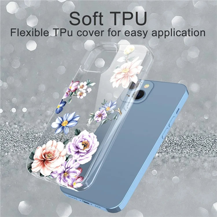 For iPhone 14 Case IMD Flower Pattern Soft TPU Clear Phone Cover