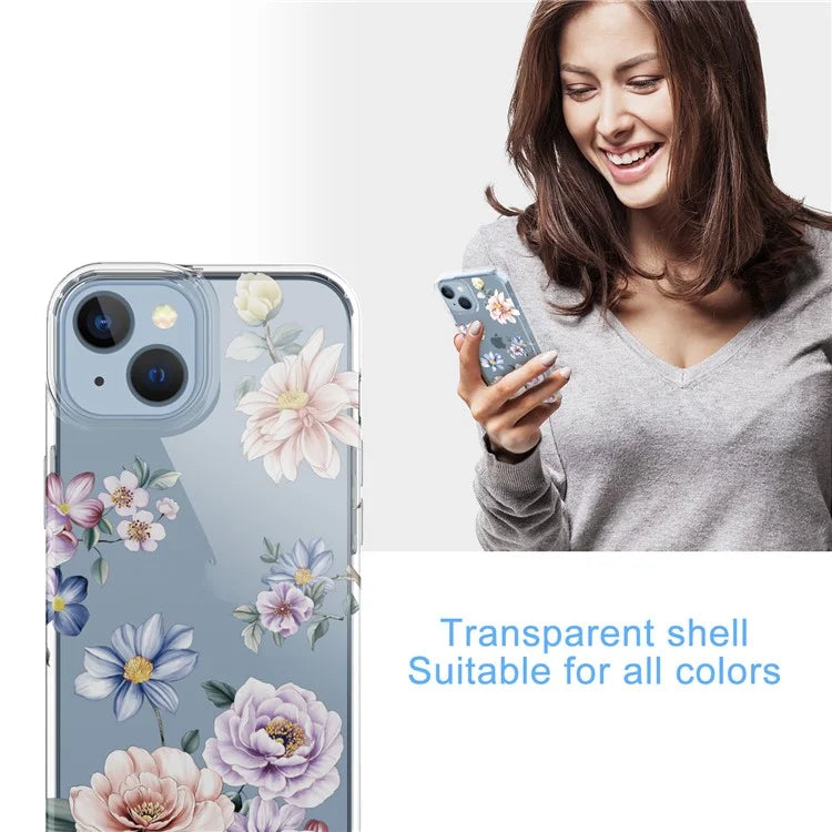 For iPhone 14 Case IMD Flower Pattern Soft TPU Clear Phone Cover