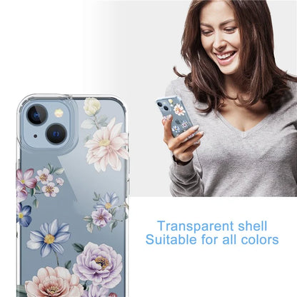 For iPhone 14 Case IMD Flower Pattern Soft TPU Clear Phone Cover